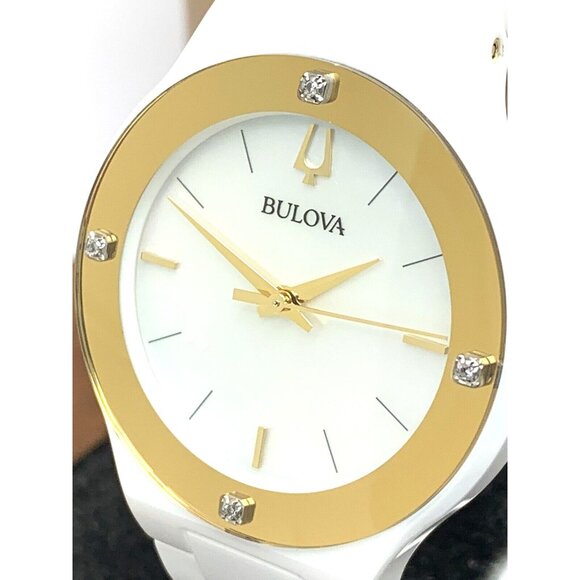 Bulova Women's Watch 98R292 Millennia Quartz Gold White Dial Ceramic Diamond - Picture 1 of 14